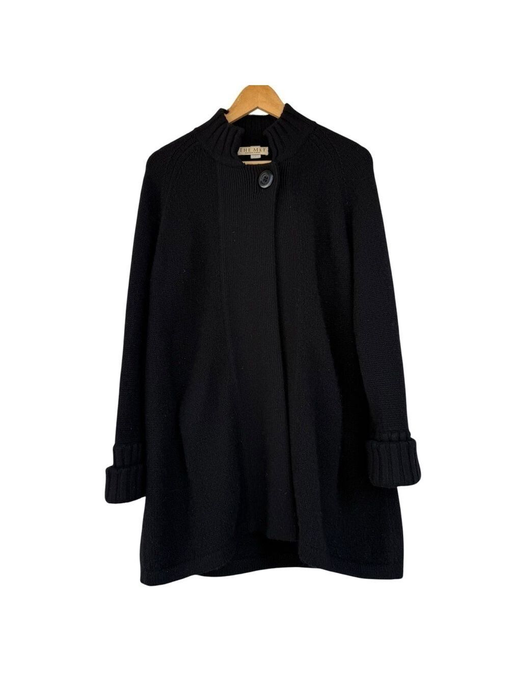 100% Cashmere Black Knit Cape Coat Sweater L Cozy Luxury Layer • Warm & Soft